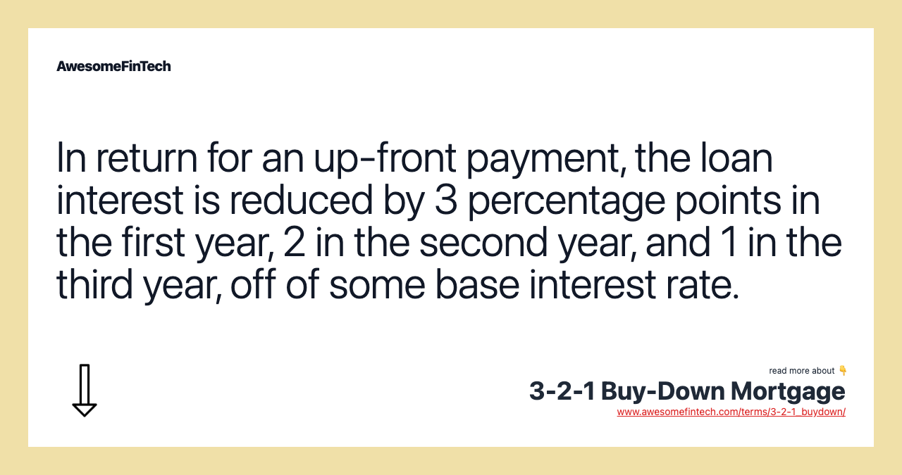 In return for an up-front payment, the loan interest is reduced by 3 percentage points in the first year, 2 in the second year, and 1 in the third year, off of some base interest rate.