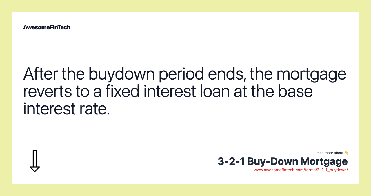 After the buydown period ends, the mortgage reverts to a fixed interest loan at the base interest rate.