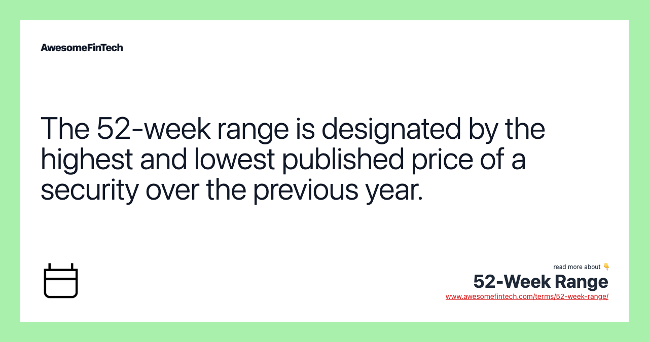 The 52-week range is designated by the highest and lowest published price of a security over the previous year.