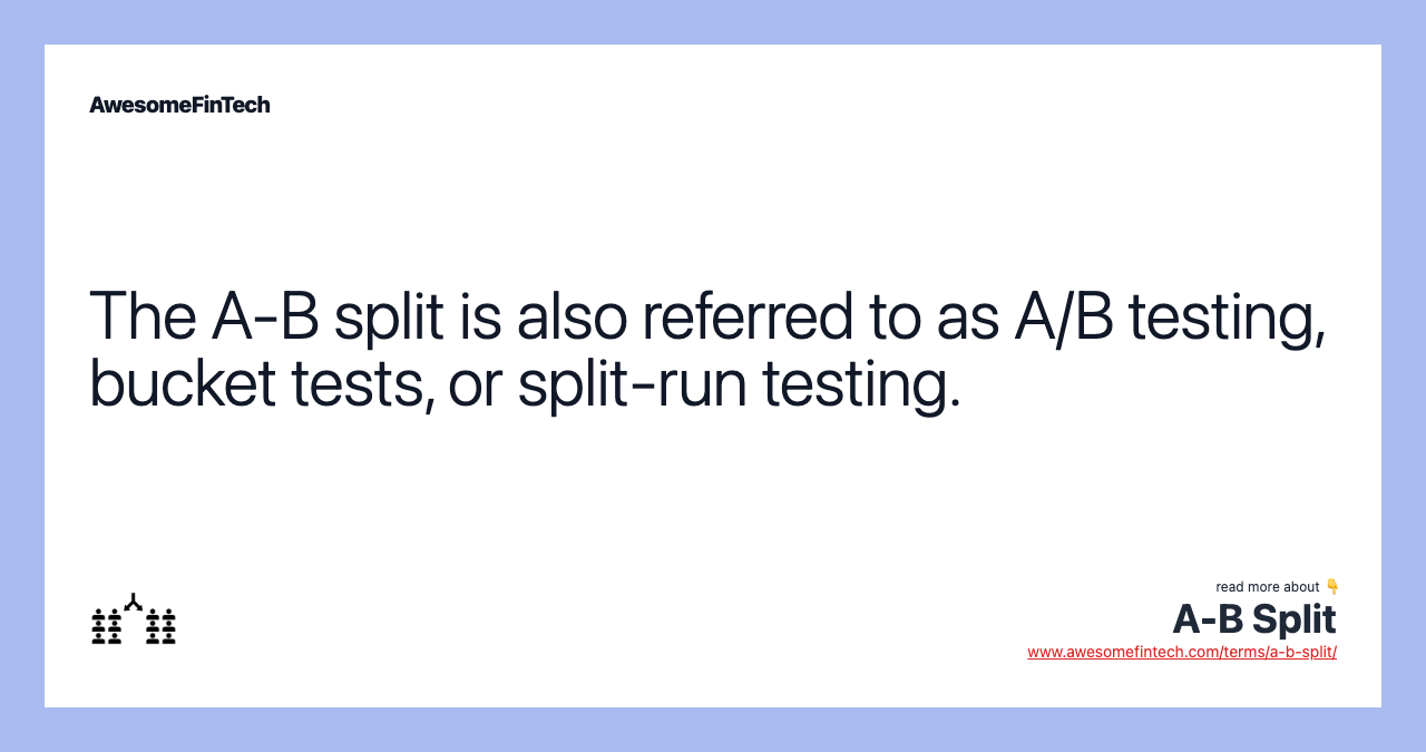 The A-B split is also referred to as A/B testing, bucket tests, or split-run testing.