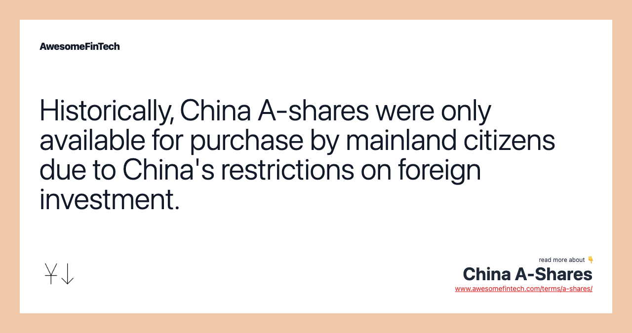 Historically, China A-shares were only available for purchase by mainland citizens due to China's restrictions on foreign investment.