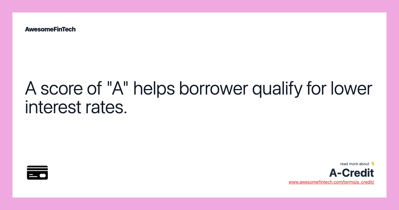 A score of "A" helps borrower qualify for lower interest rates.