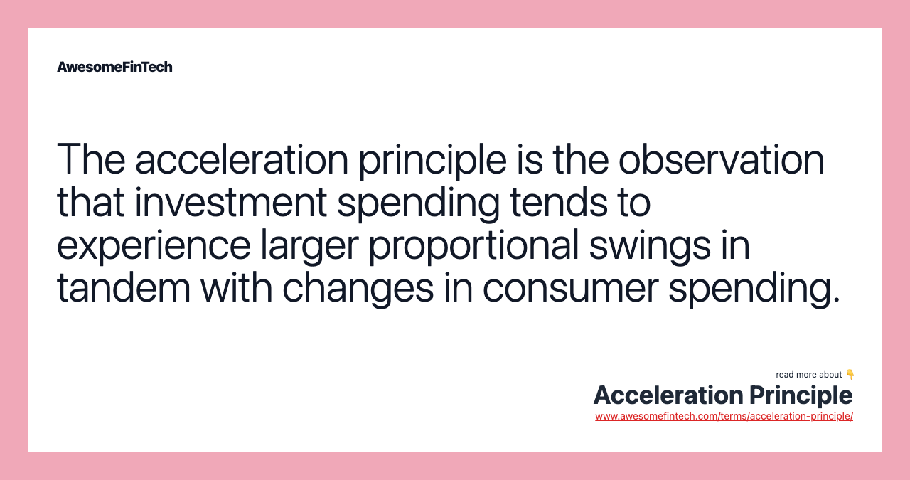 The acceleration principle is the observation that investment spending tends to experience larger proportional swings in tandem with changes in consumer spending.