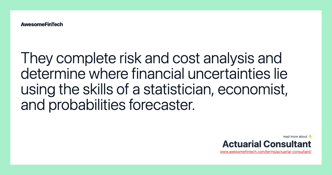 They complete risk and cost analysis and determine where financial uncertainties lie using the skills of a statistician, economist, and probabilities forecaster.