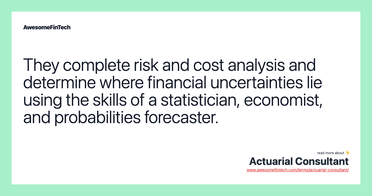 They complete risk and cost analysis and determine where financial uncertainties lie using the skills of a statistician, economist, and probabilities forecaster.