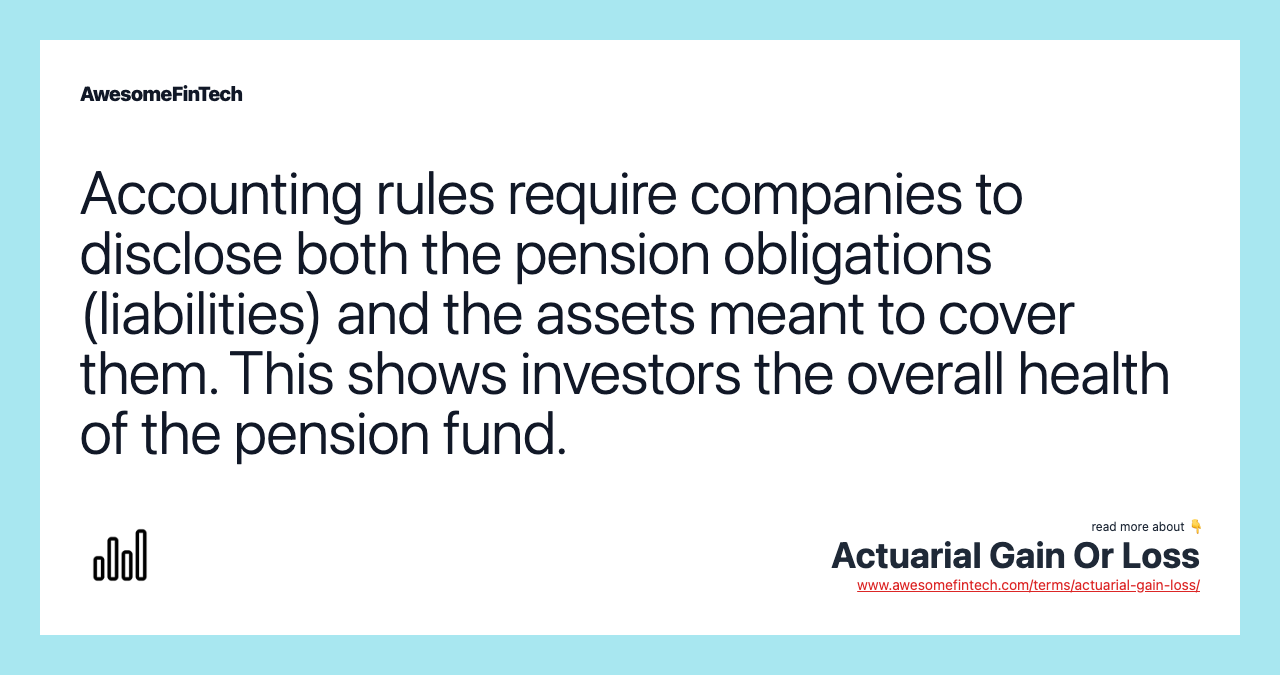 Accounting rules require companies to disclose both the pension obligations (liabilities) and the assets meant to cover them. This shows investors the overall health of the pension fund.