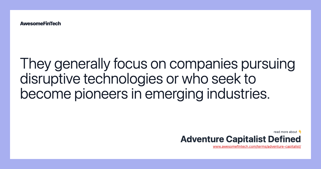 They generally focus on companies pursuing disruptive technologies or who seek to become pioneers in emerging industries.