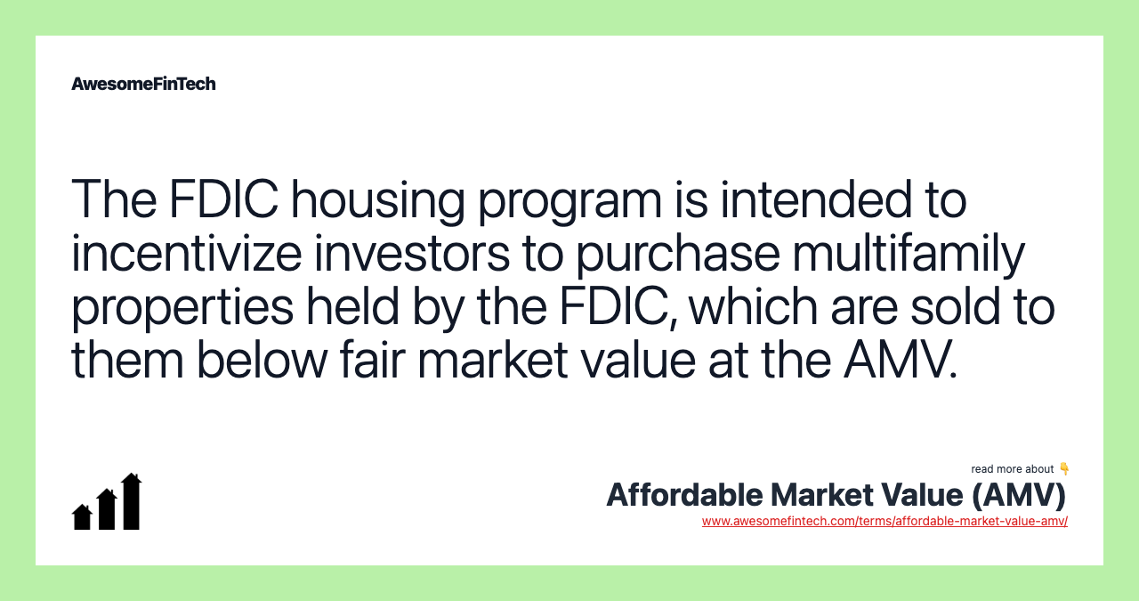 The FDIC housing program is intended to incentivize investors to purchase multifamily properties held by the FDIC, which are sold to them below fair market value at the AMV.
