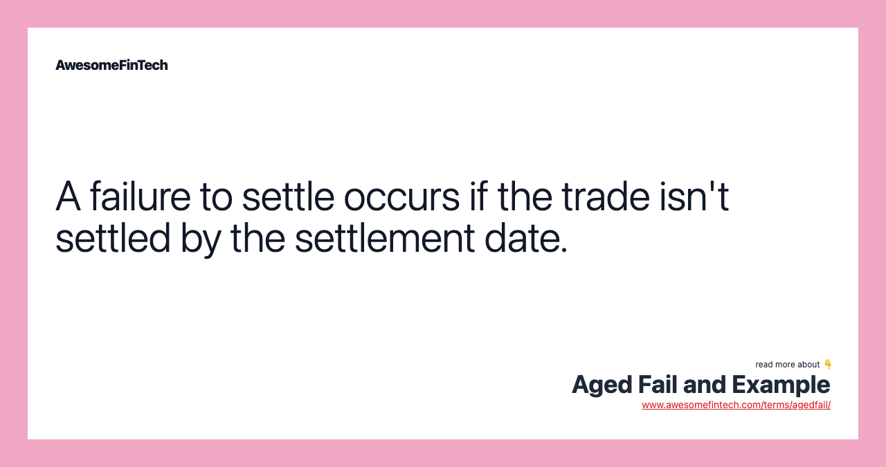 A failure to settle occurs if the trade isn't settled by the settlement date.