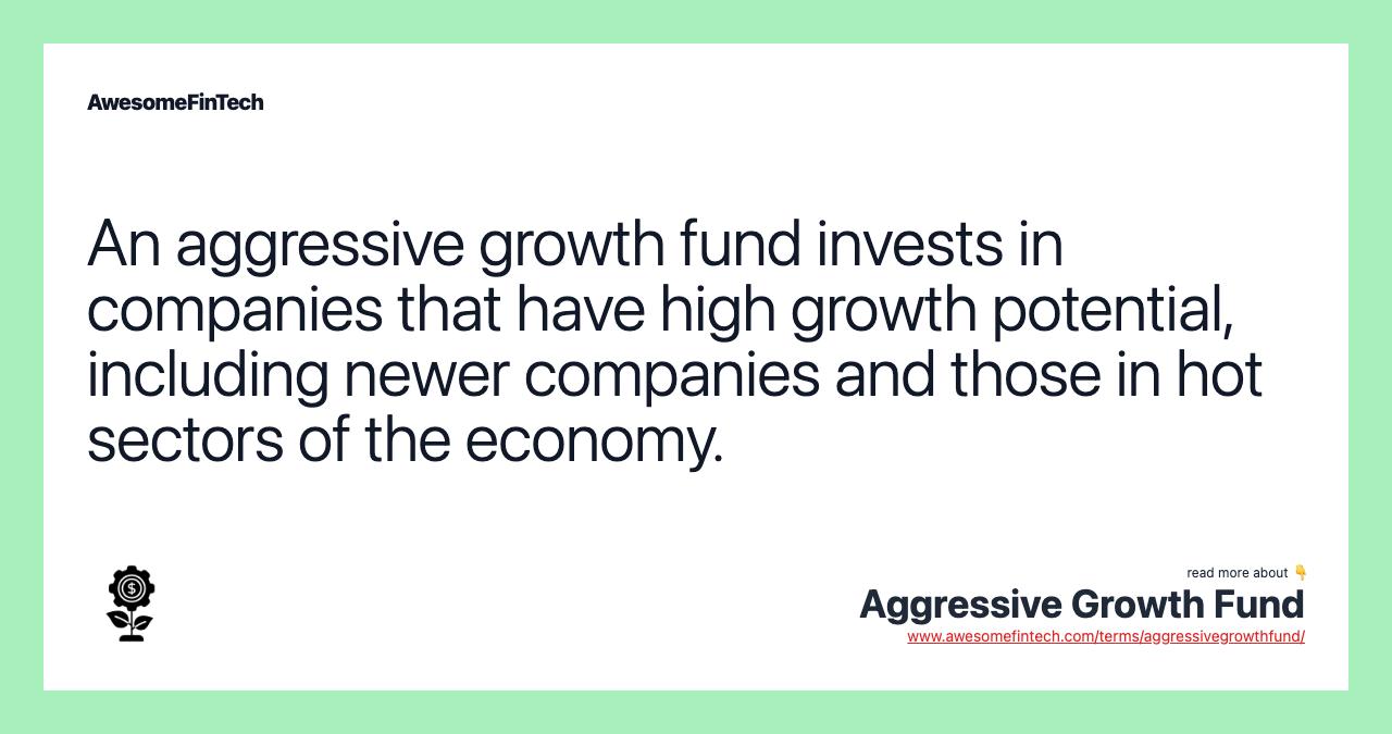 An aggressive growth fund invests in companies that have high growth potential, including newer companies and those in hot sectors of the economy.