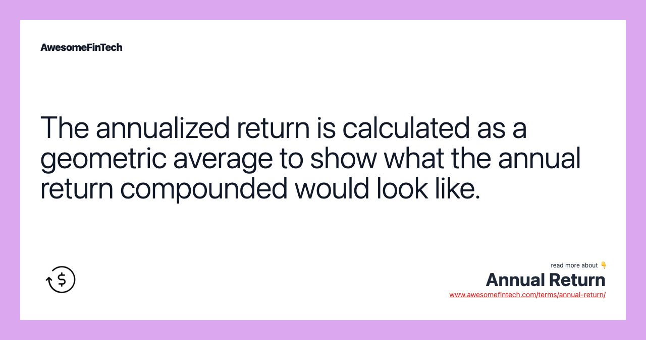 The annualized return is calculated as a geometric average to show what the annual return compounded would look like.