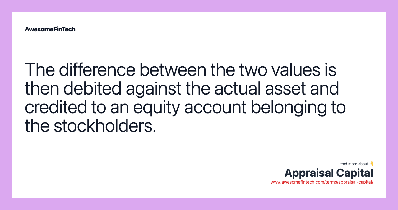The difference between the two values is then debited against the actual asset and credited to an equity account belonging to the stockholders.