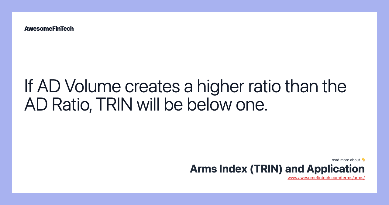 If AD Volume creates a higher ratio than the AD Ratio, TRIN will be below one.