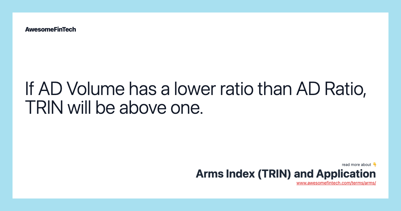 If AD Volume has a lower ratio than AD Ratio, TRIN will be above one.