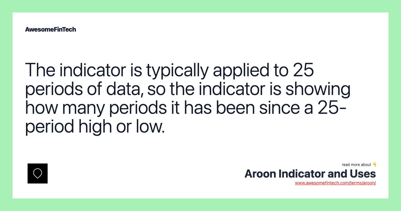 The indicator is typically applied to 25 periods of data, so the indicator is showing how many periods it has been since a 25-period high or low.