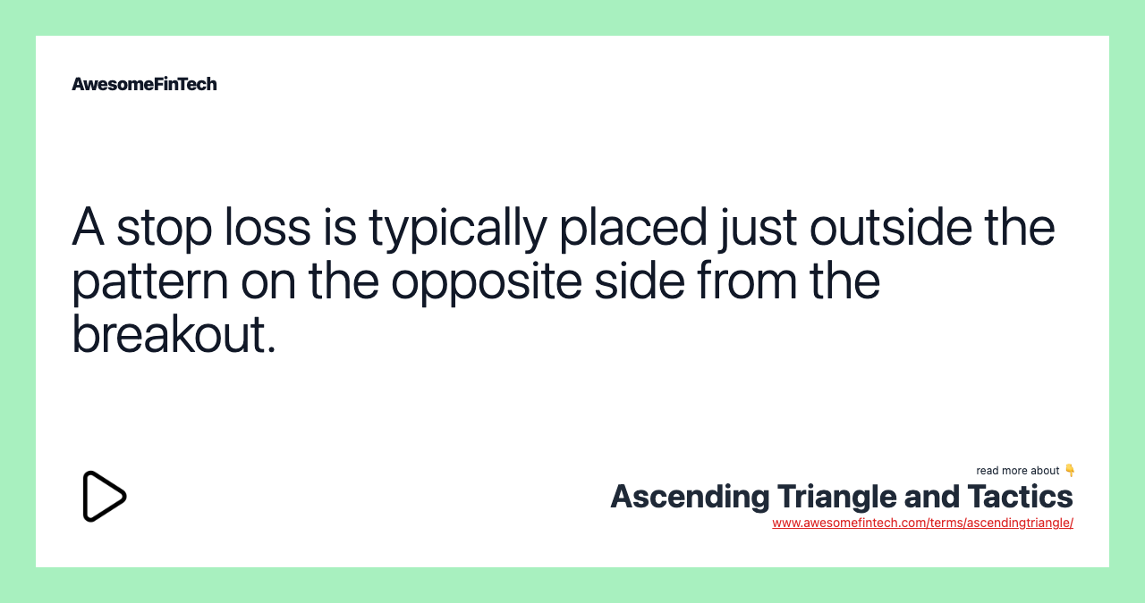 A stop loss is typically placed just outside the pattern on the opposite side from the breakout.