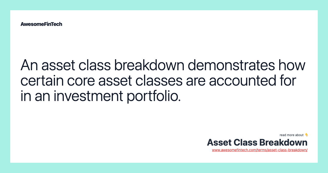 An asset class breakdown demonstrates how certain core asset classes are accounted for in an investment portfolio.