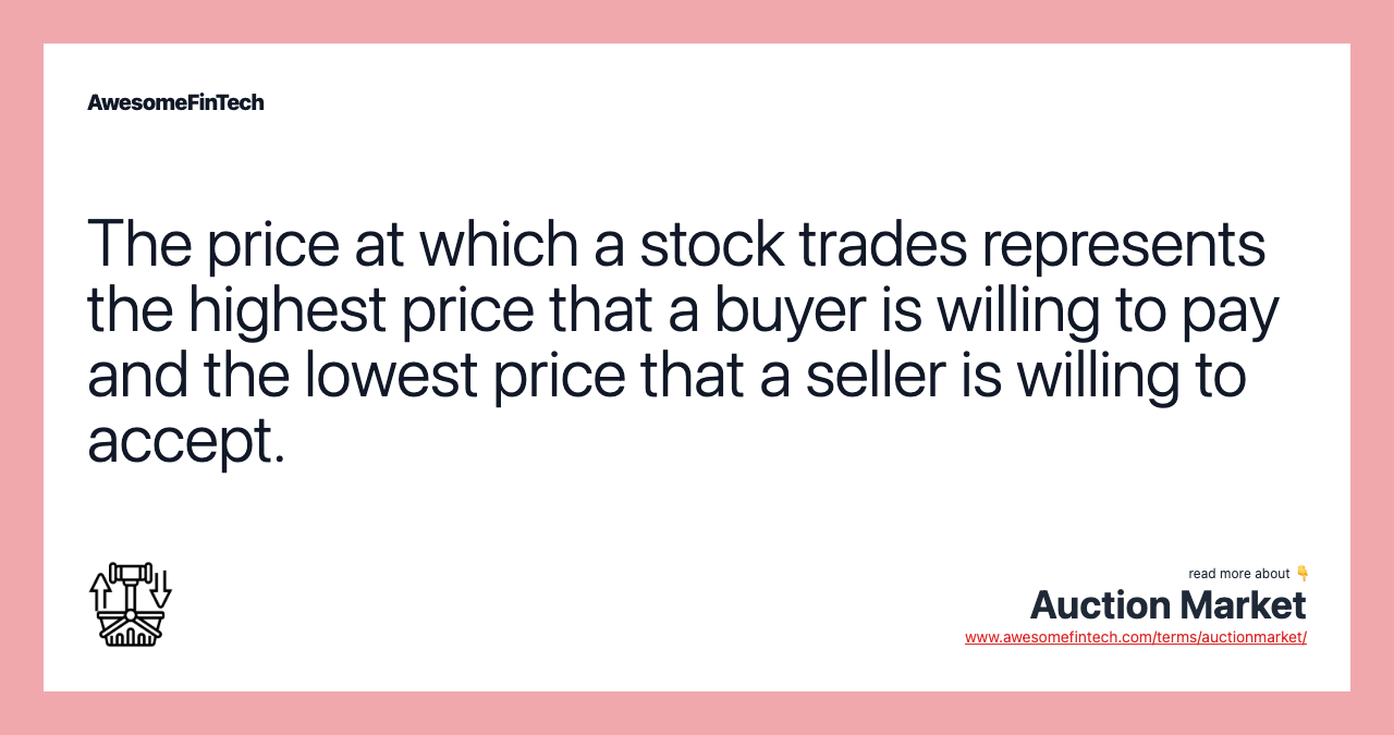 The price at which a stock trades represents the highest price that a buyer is willing to pay and the lowest price that a seller is willing to accept.