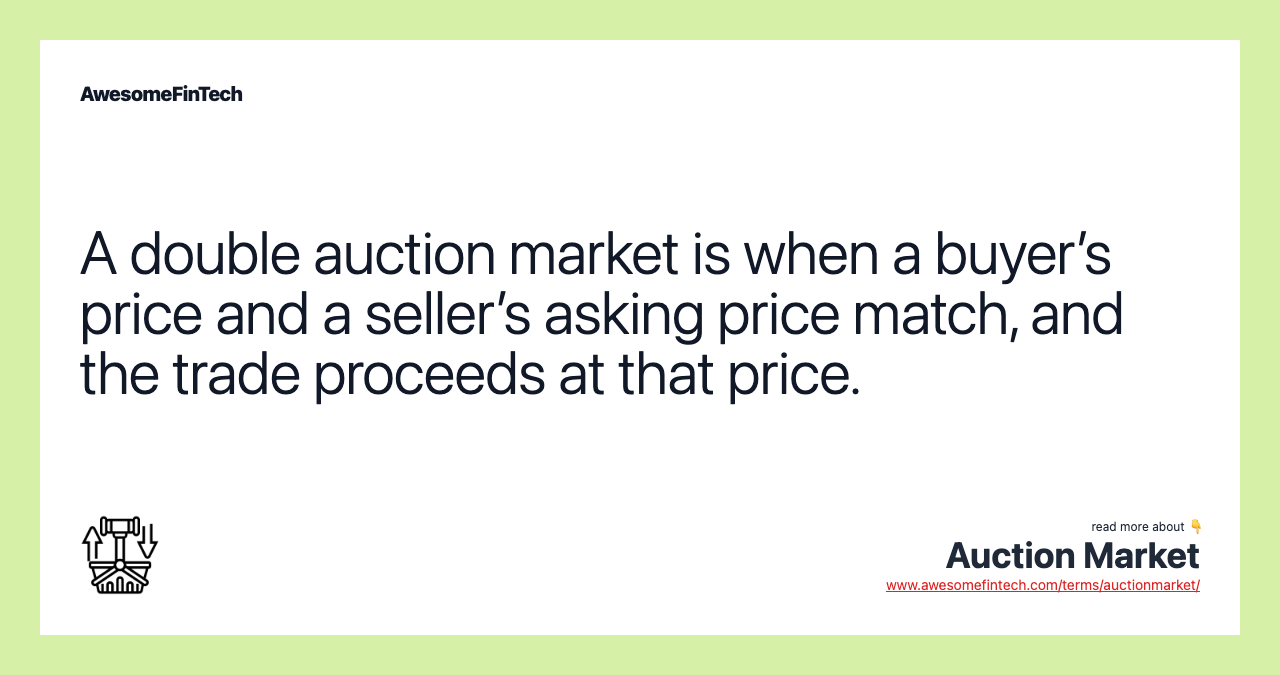A double auction market is when a buyer’s price and a seller’s asking price match, and the trade proceeds at that price.