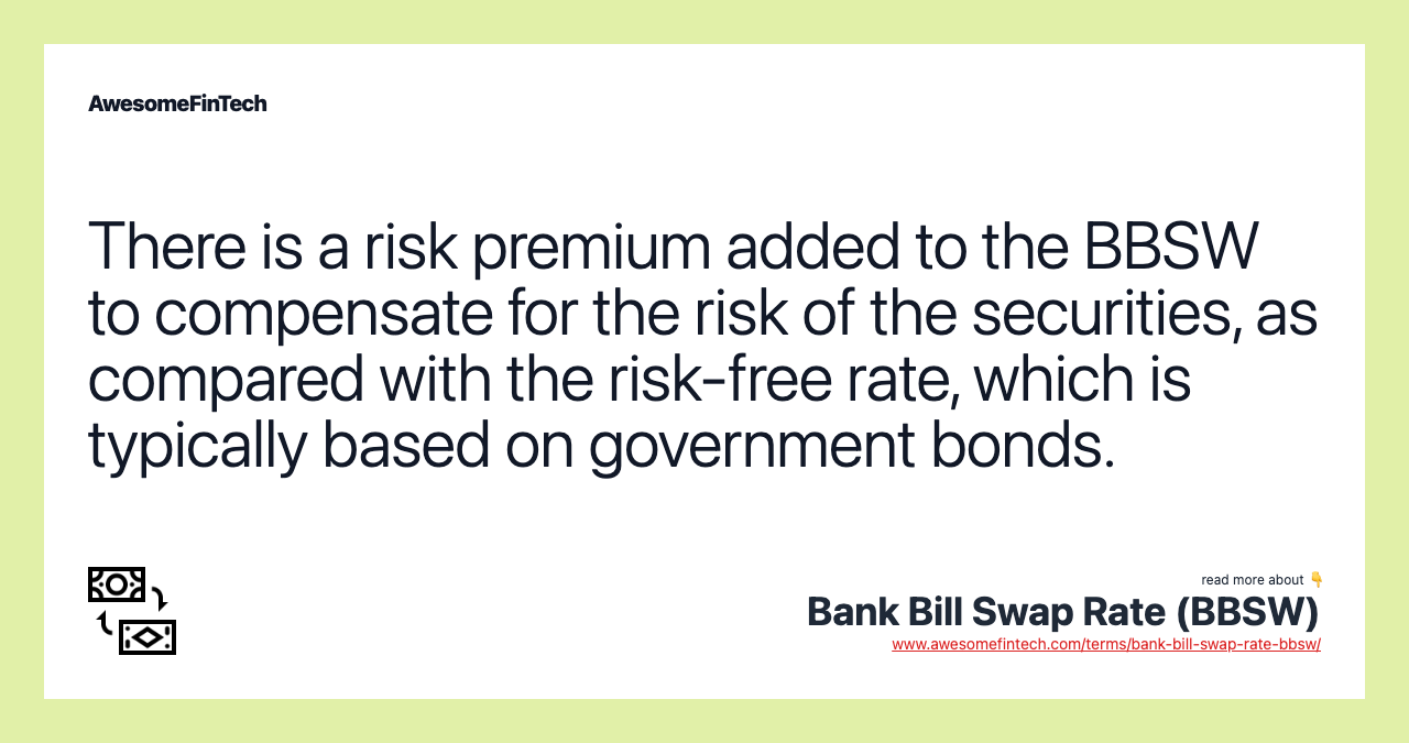 There is a risk premium added to the BBSW to compensate for the risk of the securities, as compared with the risk-free rate, which is typically based on government bonds.