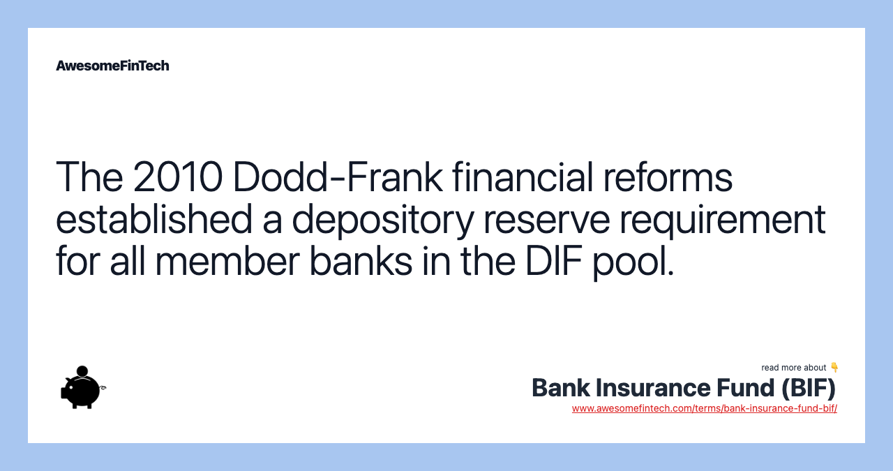 The 2010 Dodd-Frank financial reforms established a depository reserve requirement for all member banks in the DIF pool.