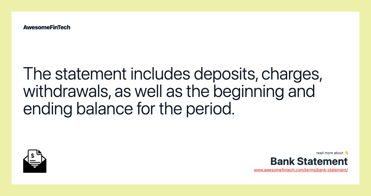 The statement includes deposits, charges, withdrawals, as well as the beginning and ending balance for the period.