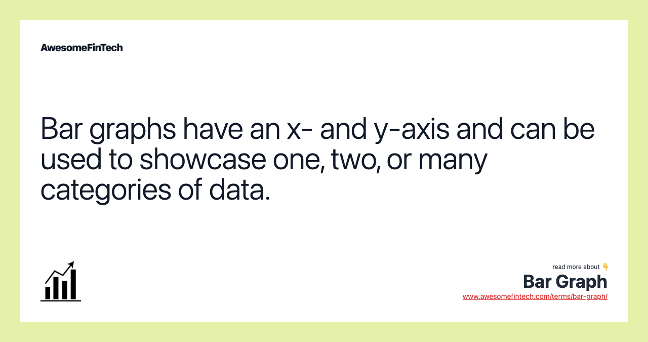 Bar graphs have an x- and y-axis and can be used to showcase one, two, or many categories of data.