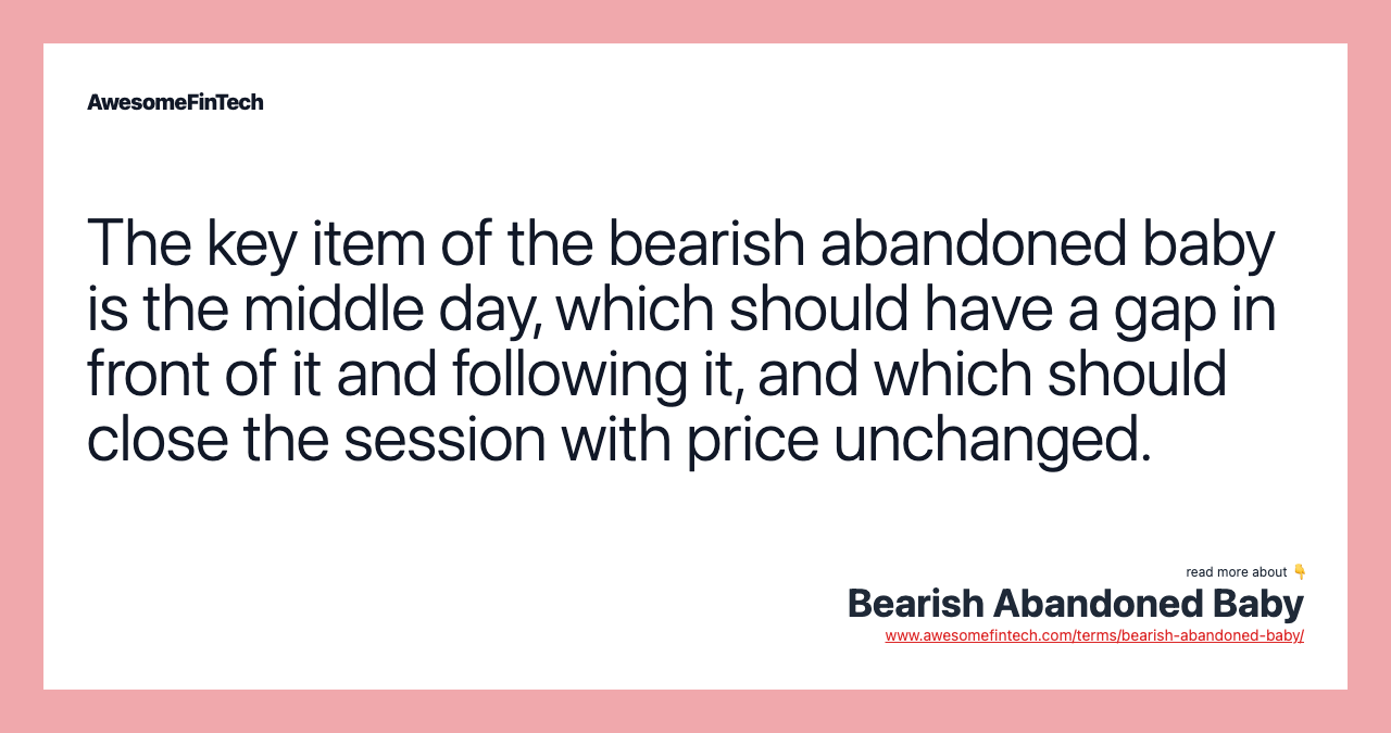 The key item of the bearish abandoned baby is the middle day, which should have a gap in front of it and following it, and which should close the session with price unchanged.