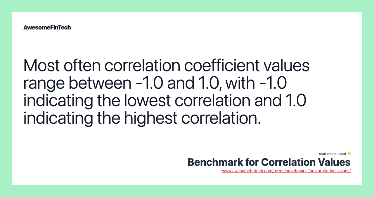 Most often correlation coefficient values range between -1.0 and 1.0, with -1.0 indicating the lowest correlation and 1.0 indicating the highest correlation.