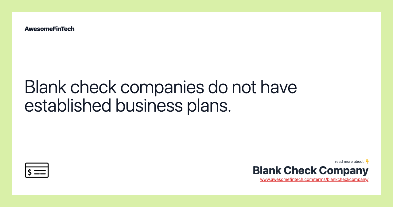 Blank Check Company AwesomeFinTech Blog