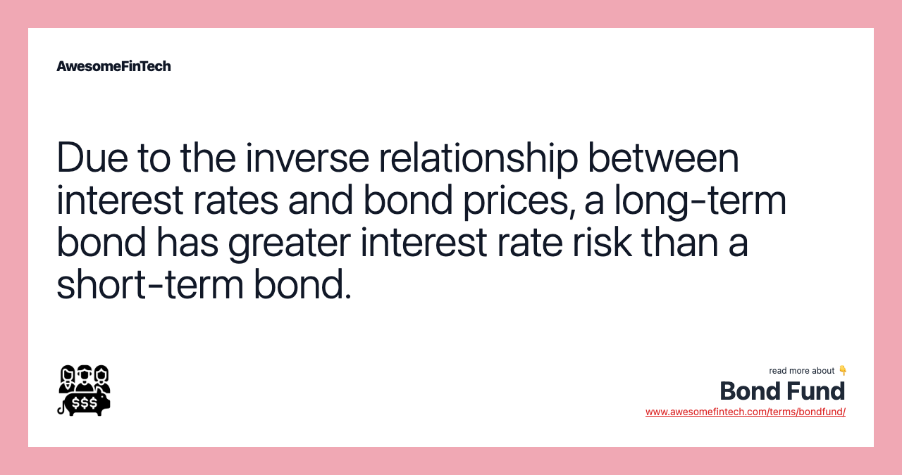 Due to the inverse relationship between interest rates and bond prices, a long-term bond has greater interest rate risk than a short-term bond.