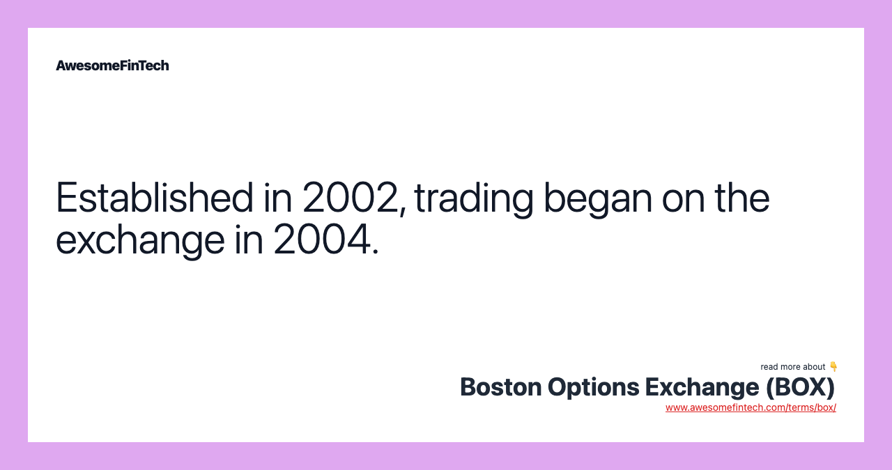 Established in 2002, trading began on the exchange in 2004.