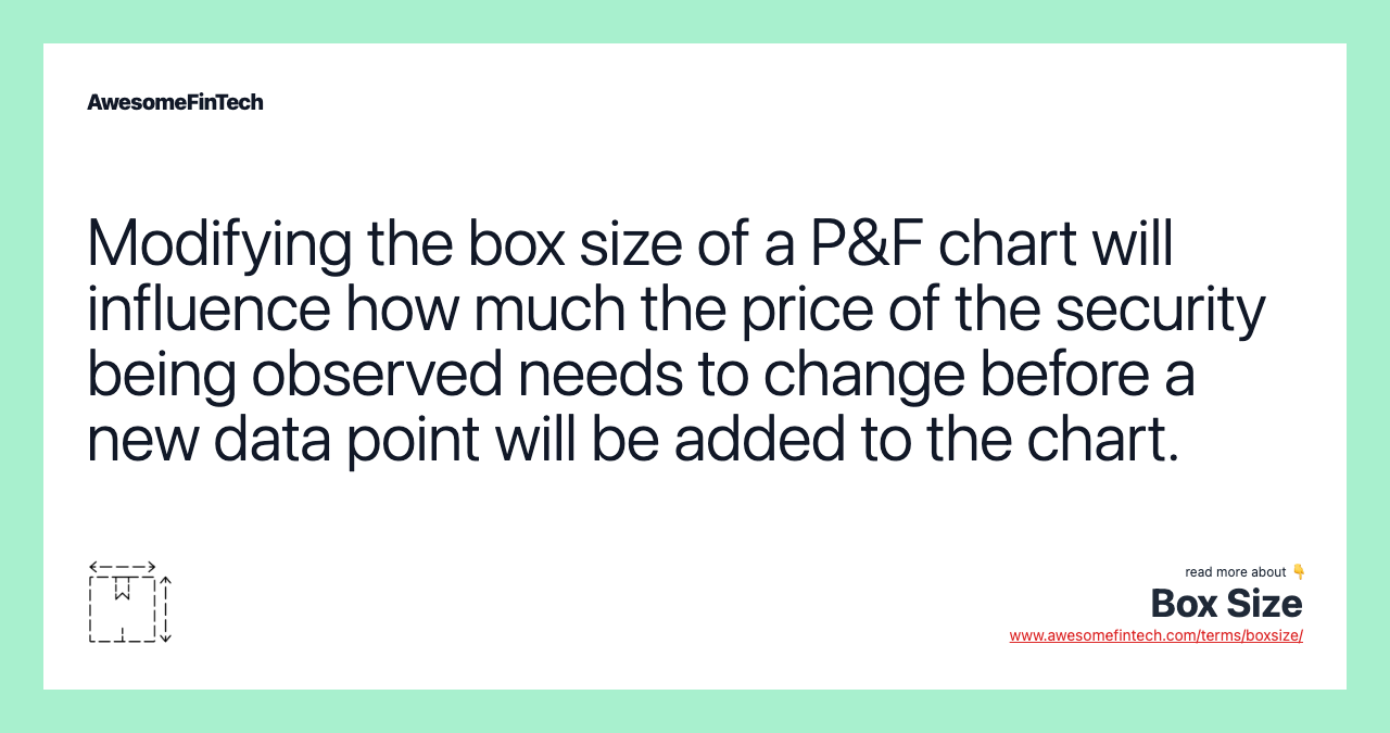 Modifying the box size of a P&F chart will influence how much the price of the security being observed needs to change before a new data point will be added to the chart.