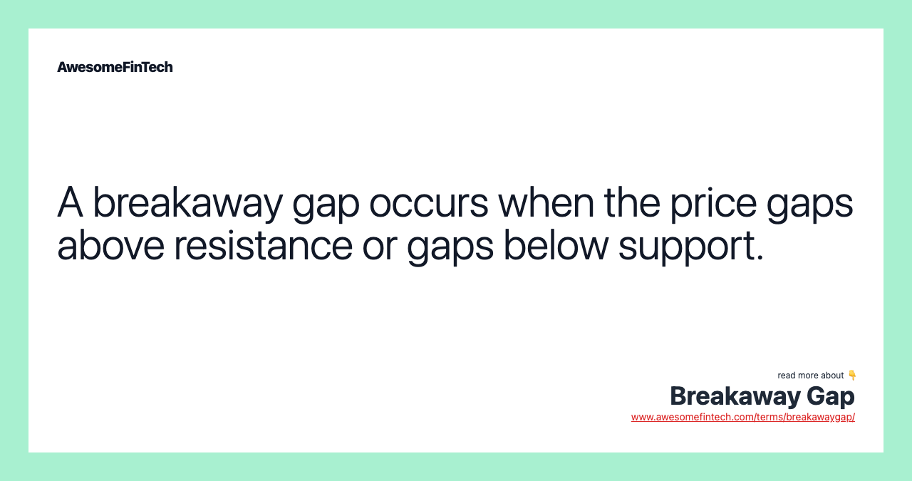A breakaway gap occurs when the price gaps above resistance or gaps below support.