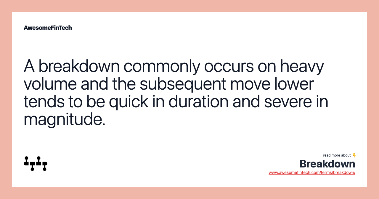 A breakdown commonly occurs on heavy volume and the subsequent move lower tends to be quick in duration and severe in magnitude.