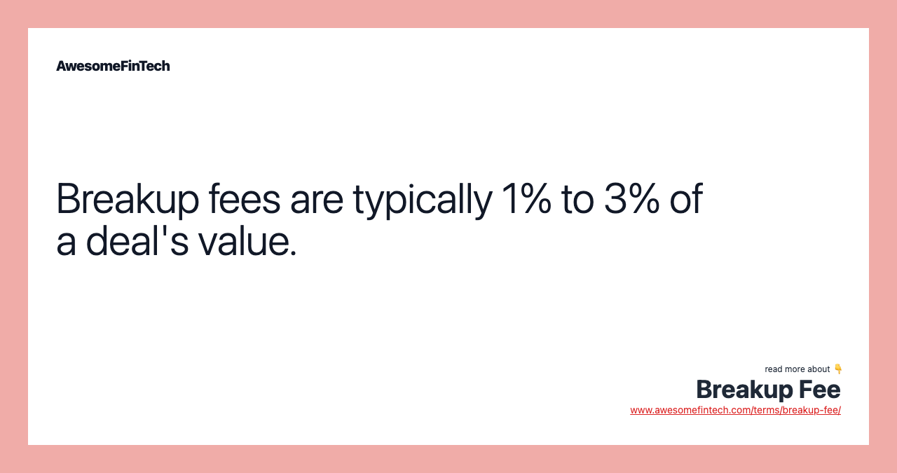 Breakup fees are typically 1% to 3% of a deal's value.
