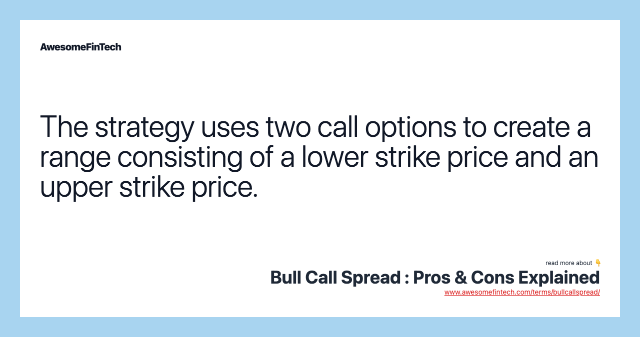 The strategy uses two call options to create a range consisting of a lower strike price and an upper strike price.