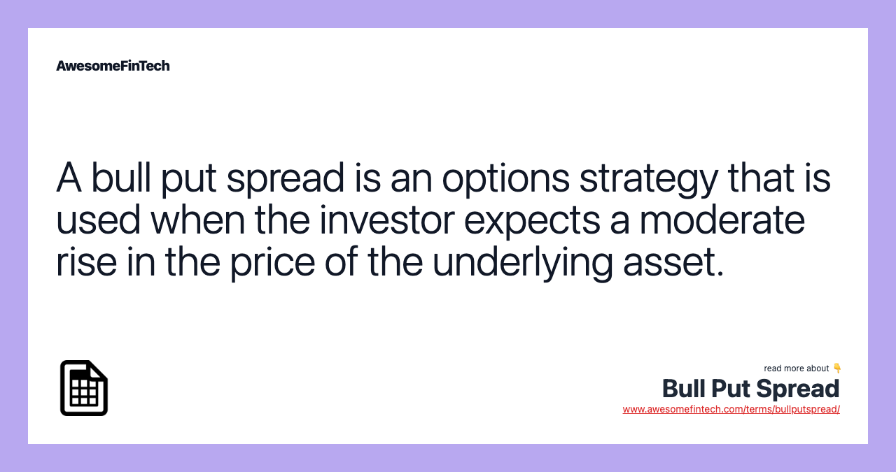 A bull put spread is an options strategy that is used when the investor expects a moderate rise in the price of the underlying asset.