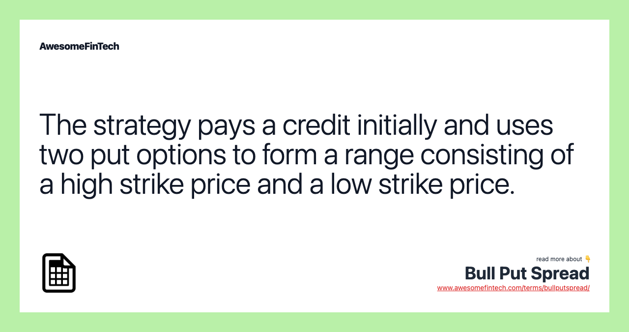 The strategy pays a credit initially and uses two put options to form a range consisting of a high strike price and a low strike price.