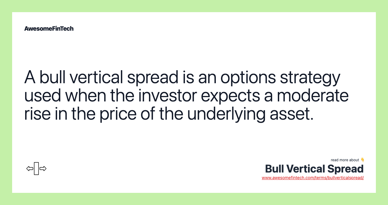 A bull vertical spread is an options strategy used when the investor expects a moderate rise in the price of the underlying asset.