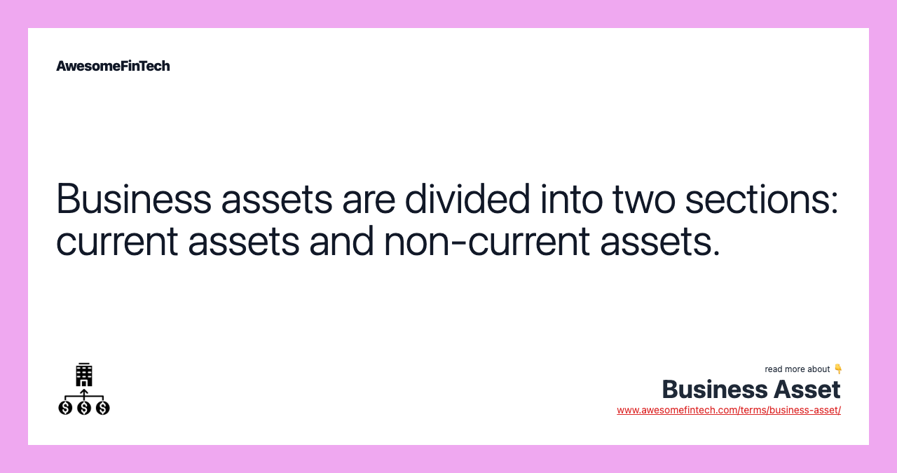 Business assets are divided into two sections: current assets and non-current assets.