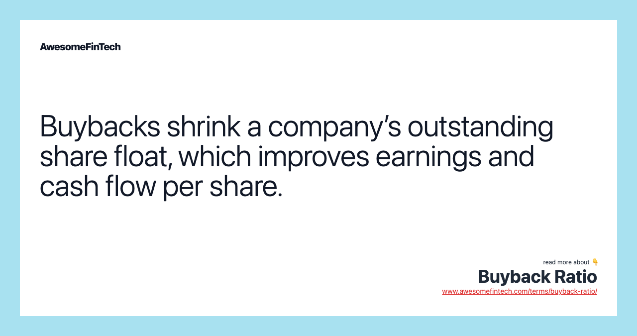 Buybacks shrink a company’s outstanding share float, which improves earnings and cash flow per share.