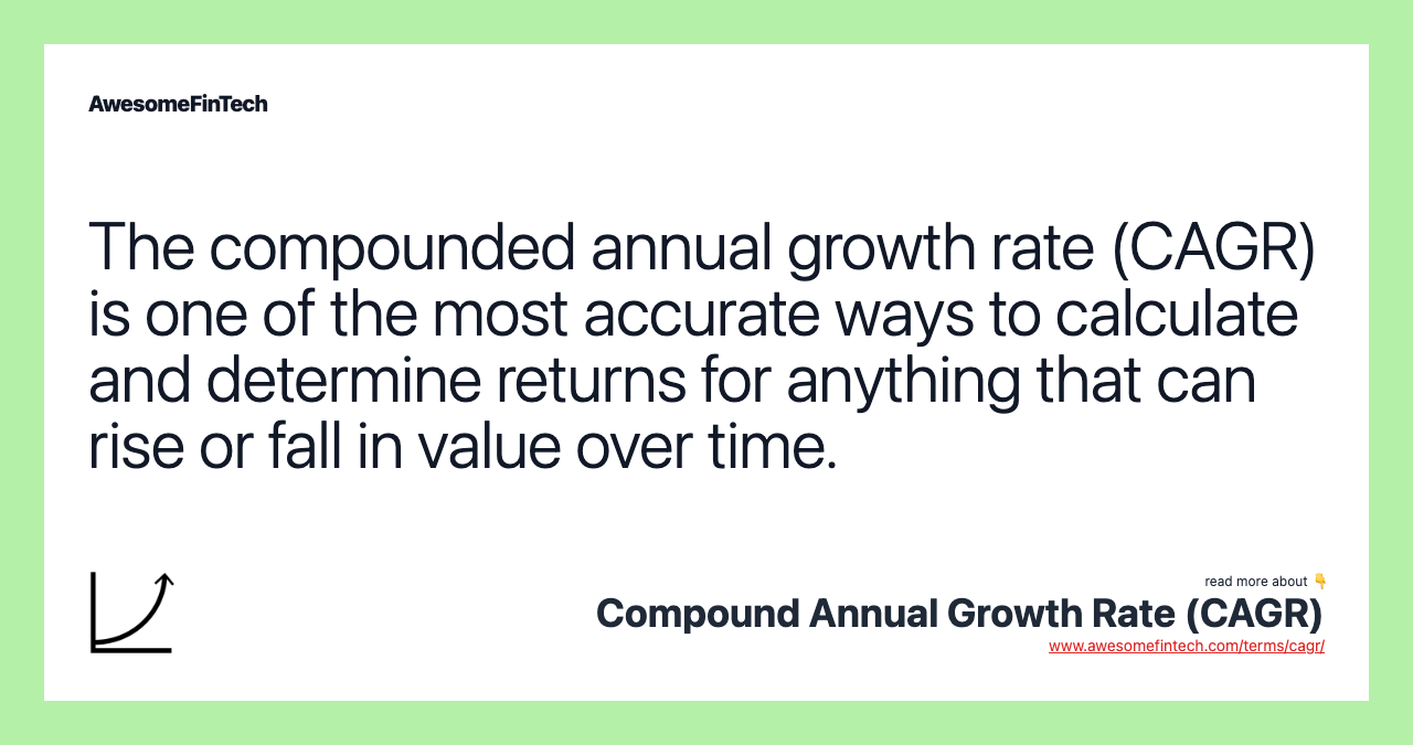 The compounded annual growth rate (CAGR) is one of the most accurate ways to calculate and determine returns for anything that can rise or fall in value over time.