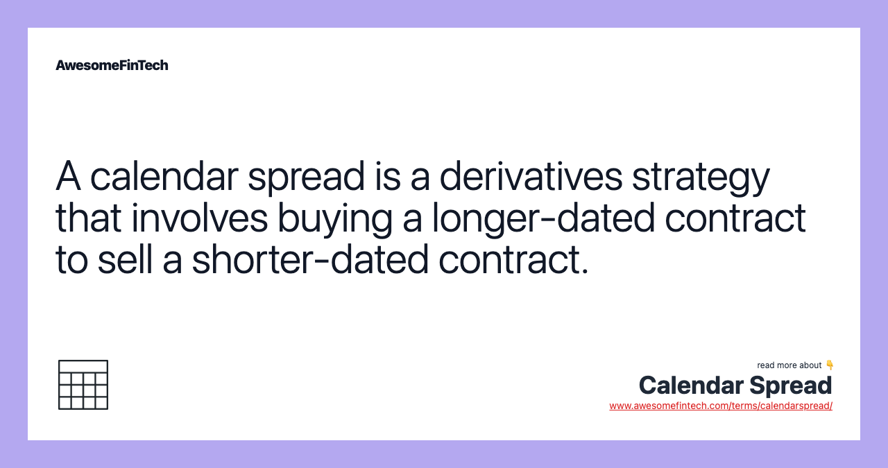 A calendar spread is a derivatives strategy that involves buying a longer-dated contract to sell a shorter-dated contract.