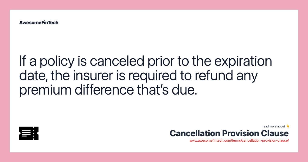If a policy is canceled prior to the expiration date, the insurer is required to refund any premium difference that’s due.