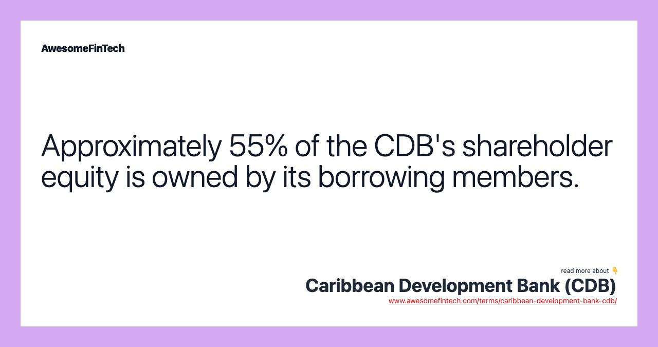 Approximately 55% of the CDB's shareholder equity is owned by its borrowing members.