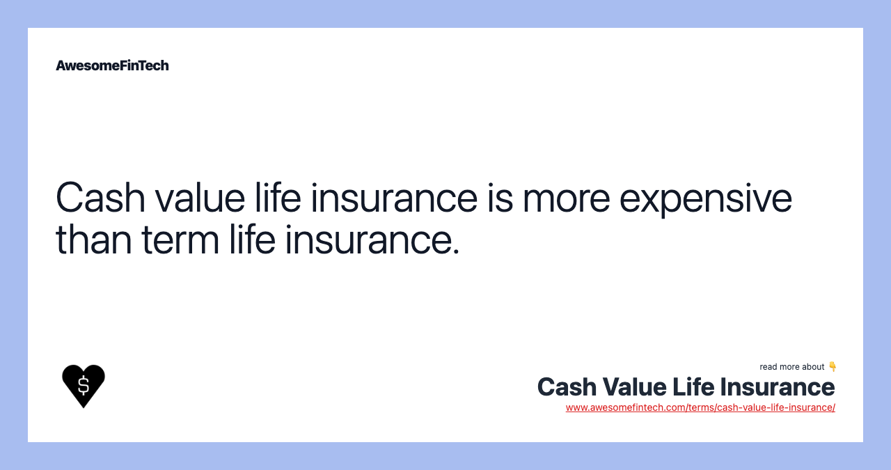 Cash value life insurance is more expensive than term life insurance.