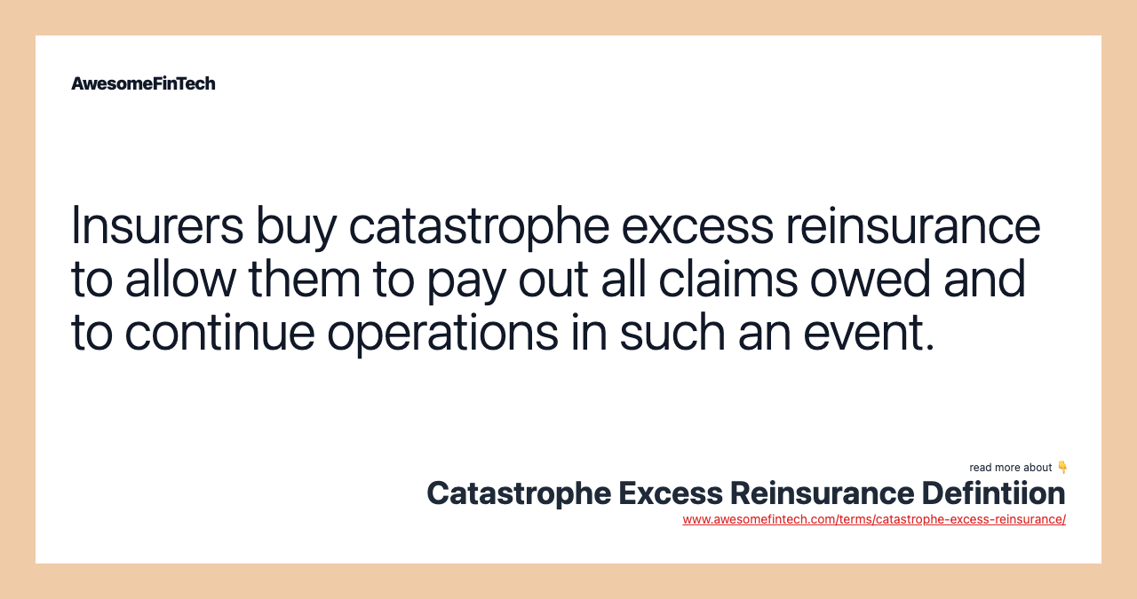 Insurers buy catastrophe excess reinsurance to allow them to pay out all claims owed and to continue operations in such an event.