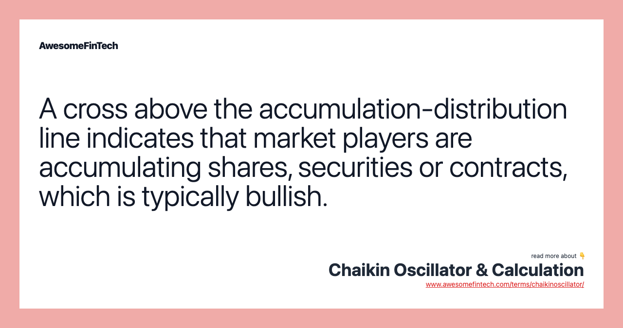 A cross above the accumulation-distribution line indicates that market players are accumulating shares, securities or contracts, which is typically bullish.