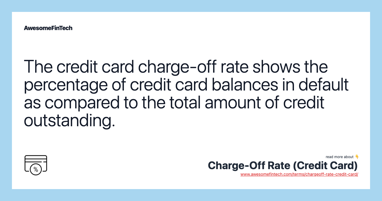 The credit card charge-off rate shows the percentage of credit card balances in default as compared to the total amount of credit outstanding.